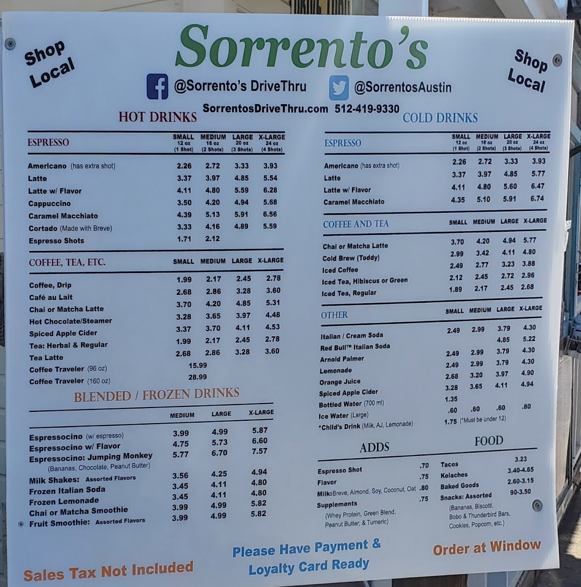 Sorrento's Coffee Drive-Thru Menu-7